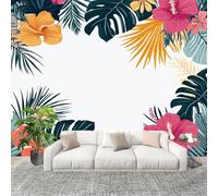 Papel Pintado Salón Dormitorio Hojas Tropicales Simples - Fotomurales Pared Tejido No Tejido Decorativos Murales Blanco Fotográfico Moderno Decoración de Paredes (200x140 cm)