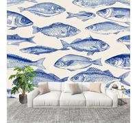Papel Pintado Salón Dormitorio IlustracióN de Peces de La Vida Marina - Fotomurales Pared Tejido No Tejido Decorativos Murales Azul Fotográfico Moderno Decoración de Paredes (350x256 cm)
