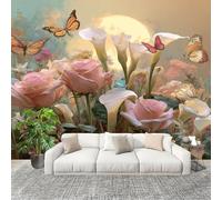 Papel Pintado Salón Dormitorio Mariposas Rosas Alcatraces - Fotomurales Pared Tejido No Tejido Decorativos Murales Rosa Fotográfico Moderno Decoración de Paredes (250x175 cm)