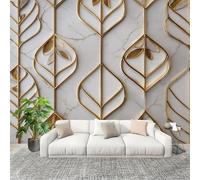 Papel Pintado Salón Dormitorio MáRmol GeoméTrico de Lujo - Fotomurales Pared Tejido No Tejido Decorativos Murales LíNeas Doradas Fotográfico Moderno Decoración de Paredes (350x256 cm)