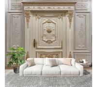 Papel Pintado Salón Dormitorio Puerta de Relieve de Lujo de Estilo Europeo - Fotomurales Pared Tejido No Tejido Decorativos Murales Oro Fotográfico Moderno Decoración de Paredes (200x140 cm)