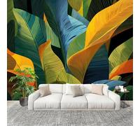 Papel Pintado Salón Dormitorio Tropical Hoja de PláTano Pintada - Fotomurales Pared Tejido No Tejido Decorativos Murales Multicolor Fotográfico Moderno Decoración de Paredes (250x175 cm)