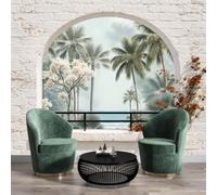 Papel Pintado Selva tropical de mármol palmeras 3D Salón Dormitorio 368x254cm,Incluye NO Pegamento - Fotomurales Pared Tejido No Tejido Decorativos Murales Fotográfico Decoración de Paredes