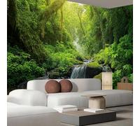 Papel pintado Selva tropical Musgo de arroyo forestal, mural de Seda para salón dormitorio o comedor, 300x210cm, impresión mate, acabado premium, acento hogar elegante, Verde esmeralda
