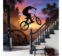 Papel Pintado Silueta De Piloto De Carreras 400x280cm Fotomurales Seda Estilo Deportivo Dinámico, Realismo Papel Tapiz Grande Murales Fotográfico Moderno Decoración De Paredes, Naranja