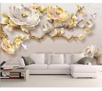 Papel pintado simple con relieve floral de peonía, fondo de pared para sala de estar, dormitorio, cafetería, mural, 3D, 400 x 280 cm