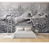Papel pintado simple gris y white relieve caballo fondo pared sala de estar dormitorio cafetería mural, 3D, 400x280cm