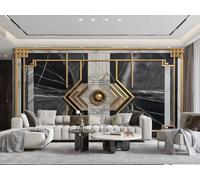 Papel Pintado Simple Marco Dorado Ortografía Geométrica Mármol Blanco Y Negro Pizarra TV Sofá Fondo Pared Papel Tapiz Sala Dormitorio Comedor Mural,3D,400x280cm