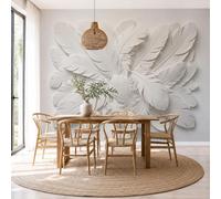 Papel Pintado Simple Relieve Pared 3D Papel Tapiz - 3D Pluma Textura Murales Tapiz Fotomural para Sala Cuarto Oficina Salón Tv Fondo Pared Dormitorio Decoración, Gris Claro