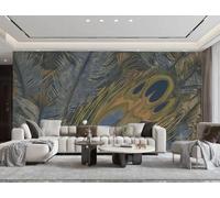 Papel Pintado Simple Retro Pluma De Pavo Real Arte Hoja Textura Paisaje Pintura Sala De Estar Dormitorio Fondo Pared Papel Tapiz Hotel Restaurante Cafetería Mural,3D,150x105cm