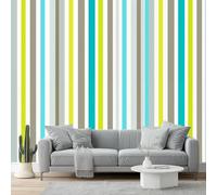 Papel Pintado Simplicidad Modernaverde Rayas Bloques 3D Panorámico No Tejido - Fotomurales Decorativos Para Salón, Dormitorio Y Oficina - Diseño Moderno Pared Del Hogar