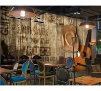 Papel Pintado Tablero De Madera Nostálgico Guitarra Personalizada Música Fresca Bar Restaurante Occidental Fondo Mural De Pared Té De La Tarde Cafetería Papel Pintado,3D,350x245cm