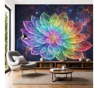 Papel Pintado Tecnología De Sueños 3D Salón Dormitorio 300x210cm - Fotomurales Pared Loto De Cristal Tejido Seda Decorativos Murales Fotográfico XXL Moderno Decoración de Paredes, Azul Marino