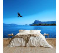 Papel pintado tejido no tejido Animales Águilas Islas Lagos Paisajes 250 x 175 cm, Fotomurales 3D Decoración de Pared - Murales para Pared de Dormitorio y Salón Azul