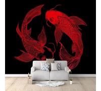 Papel pintado tejido no tejido Animales Carpas Koi Peces Texturas Arte 200 x 140 cm, Fotomurales 3D Decoración de Pared - Murales para Pared de Dormitorio y Salón Negro