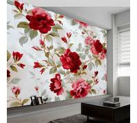 Papel pintado tejido no tejido Arte Floral Arte Vintage Romance 300 x 210 cm, Fotomurales 3D Decoración de Pared - Murales para Pared de Dormitorio y Salón Rojo