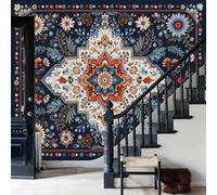 Papel pintado tejido no tejido azul Exquisitos patrones geométricos persas Magníficas flores clásicas mural de pared para dormitorio sala de estar,transpirable y fácil de instalar