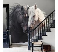 Papel pintado tejido no tejido Blanco animales salvajes El caballo oscuro de la fotografía realista mural de pared para dormitorio sala de estar,transpirable y fácil de instalar
