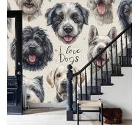 Papel pintado tejido no tejido de alta,Fotomurales Texto Me encantan los perros Animales domésticos perros 200x140cm Decorativos Murales resistente, transpirable y fácil de instalar