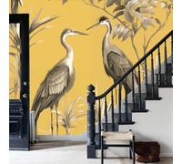 Papel pintado tejido no tejido Mural 150x105cm Waldbach |Decoración De Pared Sala Cuarto |Plantas tropicales Garza de lujo, animal salvaje, resistente, transpirable y fácil de instalar