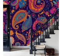 Papel pintado tejido no tejido Mural 150x105cm Waldbach |Decoración De Pared Sala Cuarto |Vibrante estampado de cachemir Mandala indio de cachemir multicolor gris,transpirable y fácil de instalar
