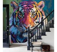 Papel pintado tejido no tejido Mural 400x280cm Waldbach |Decoración De Pared Sala Cuarto |Retrato de un tigre vibrante Animales abstractos de colores brillantes,transpirable y fácil de instalar