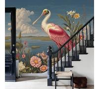 Papel pintado tejido no tejido Mural-Elegante animal Espátula - 400x280cm- Fotomurales Exquisito lago de estilo retro Decorativos Murales Papel Tapiz Beige Fotográfico Dormitorio Para La Sala