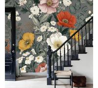 Papel pintado tejido no tejido Mural-Margarita de amapola estilo bohemio - 400x280cm- Fotomurales Estampado floral retro Decorativos Murales Papel Tapiz Beige Fotográfico Dormitorio Para La Sala