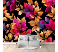 Papel pintado tejido no tejido Plantas Hojas Arte Patrones 300 x 210 cm, Fotomurales 3D Decoración de Pared - Murales para Pared de Dormitorio y Salón Amarillo