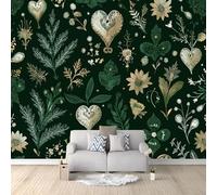 Papel pintado tejido no tejido Retro Con Forma De Corazón Planta Bosque Flor 200 x 140 cm, Fotomurales 3D Decoración de Pared - Murales para Pared de Dormitorio y Salón Verde