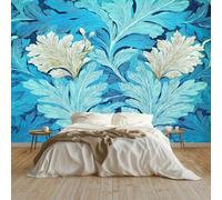 Papel pintado tejido no tejido Retro Plantas Texturas Hojas Pastoral 350 x 256 cm, Fotomurales 3D Decoración de Pared - Murales para Pared de Dormitorio y Salón Azul
