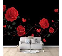 Papel pintado tejido no tejido Rosas Corazones Vides Romance Flores Amor 350 x 256 cm, Fotomurales 3D Decoración de Pared - Murales para Pared de Dormitorio y Salón Negro