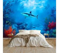 Papel pintado tejido no tejido Tiburones Vida Marina Buceo Exploración 300 x 210 cm, Fotomurales 3D Decoración de Pared - Murales para Pared de Dormitorio y Salón Azul