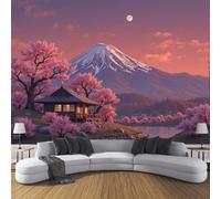 Papel Pintado Tela no Tejida 300 x 210 cm - Paisaje De Estilo Japonés Rosa Fotomurales, Decoración Murales de pared Monte Fuji Cerezos En Flor, para Pared Sala de Estar y Dormitorio Oficina