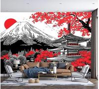 Papel Pintado Templos Del Monte Fuji Cerezos En Flor Pintura Tradicional 450 × 315 cm Fotomurales Pared Seda Decorativos Murales Fotográfico De Paredes Salón Dormitorio Negro Y Rojo