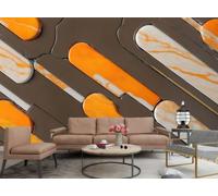 Papel Pintado Tendencia Moderna Tiras Verticales Naranjas Empalme Geométrico Patrón De Mármol Marrón TV Sofá Fondo Pared Dormitorio Sala De Estar Estudio Mural,3D,150x105cm