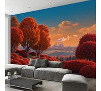 Papel Pintado Terracota Arbustos Otoñales Bosque 200X140Cm Efectos 3D Papel Tapiz Fotográfico Paisaje De Fábrica Vintage Póster Fotomurales Decoración Pared Para Dormitorio Salón Decorativos Murales