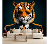 Papel Pintado Tigre Póster Gigante de Pared Papel Tapiz Fotográfico Traje Gafas de sol Tigre Tejido No Tejido Decoración de Pared - Dormitorio Salón Decorativos Murales Animal (300x256 cm)