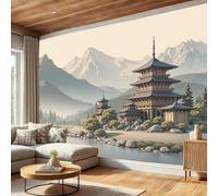 Papel Pintado Tradición Japón, 400Anx280Al cm, Pagoda Montaña Pared Murales Decorativos Pared Papel Tapiz Impermeable Para Cocina Baño, Fotomurales Pintura Arte Sala, Beige Verde