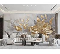 Papel Pintado Tridimensional Flor Dorada Arte Hojas Grises Pintura De Paisaje Sala De Estar Dormitorio Fondo Pared Papel Pintado Hotel Restaurante Cafetería Mural,3D,300x210cm