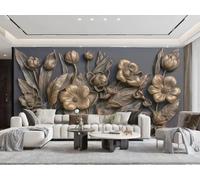 Papel Pintado Tridimensional Simple Flor Dorada Cobre Relieve Arte Tallado Paisaje Sala De Estar Dormitorio Fondo Pared Papel Pintado Hotel Restaurante Cafetería Mural,3D,150x105cm
