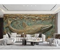 Papel Pintado Tridimensional Tallado Dorado Pez Grande Relieve Océano Arte Paisaje Sala De Estar Dormitorio Fondo Pared Papel Tapiz Hotel Restaurante Cafetería Mural,3D,300x210cm