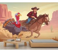 Papel Pintado Vaquero Americano del Oeste con Caballo Mural de Pared para Dormitorio de Adolescente Papel Pintado de Pavo de Dibujos Animados para Sala de Estar Habitación Infantil Mural 400X280cm