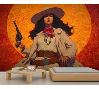 Papel Pintado Vaquero del Oeste Mural de Papel Pintado Vaquero para Paredes Estilo Pintura Al Óleo Vintage Ideal para Habitación Infantil Dormitorio O Salón 100 X 70 cm