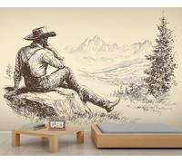 Papel Pintado Vaquero del Oeste Paisaje Natural Mural de Pared de Montaña Estilo Vintage Ideal para Habitaciones Infantiles Salas de Estar O Dormitorios Medidas 150 X 105 cm