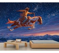 Papel Pintado Vaquero del Oeste Pegaso Mural Personalizado de Cielo Estrellado Montañas Mural para Dormitorio Sala de Estar Habitación Infantil 150 X 105 cm