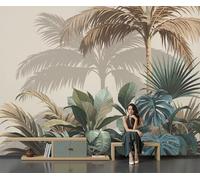 Papel Pintado Verde 200 x 140 cm - Papel Pintado Panorámico Palmeras Hojas Verdes, Plantas Tropicales Fotomurales Decoración de Pared, Para Sala de Estar Dormitorio comedor oficina