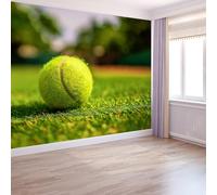 Papel Pintado Verde 350 X 256 Cm Tema Deportivo Art Papel Tapiz Fotográfico Para Sala Cuarto Oficina Salón Tv Fondo Pared Decora, Plantas Césped Pelota De Tenis No Tejido Decorativos Murales