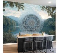 Papel Pintado Verde Oscuro - Papel Pintado Panorámico 300 x 210 cm, Naturaleza Lagos Mandalas Gigante Foto Mural Decoración Del Hogar Para Sala dormitorio comedor oficina