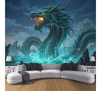 Papel Pintado Verde - Papel Pintado Panorámico 450x315cm, Animales de fantasía Dragón en el mar Foto Mural Decoración Del Hogar Para Sala dormitorio comedor oficina